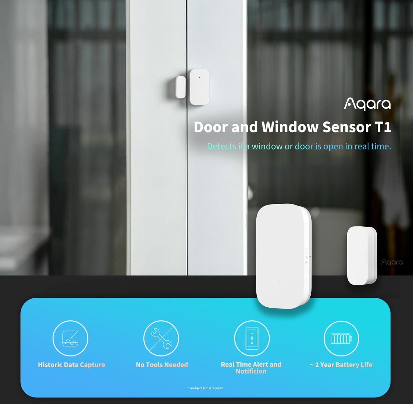 Cảm biến cửa Aqara Door and Window Sensor T1 MCCGQ12LM màu trắng, nhỏ gọn 